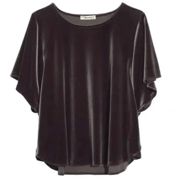 Madewell Plus Size Velvet Butterfly Sleeve Top in Dark Metal - Picture 1 of 8